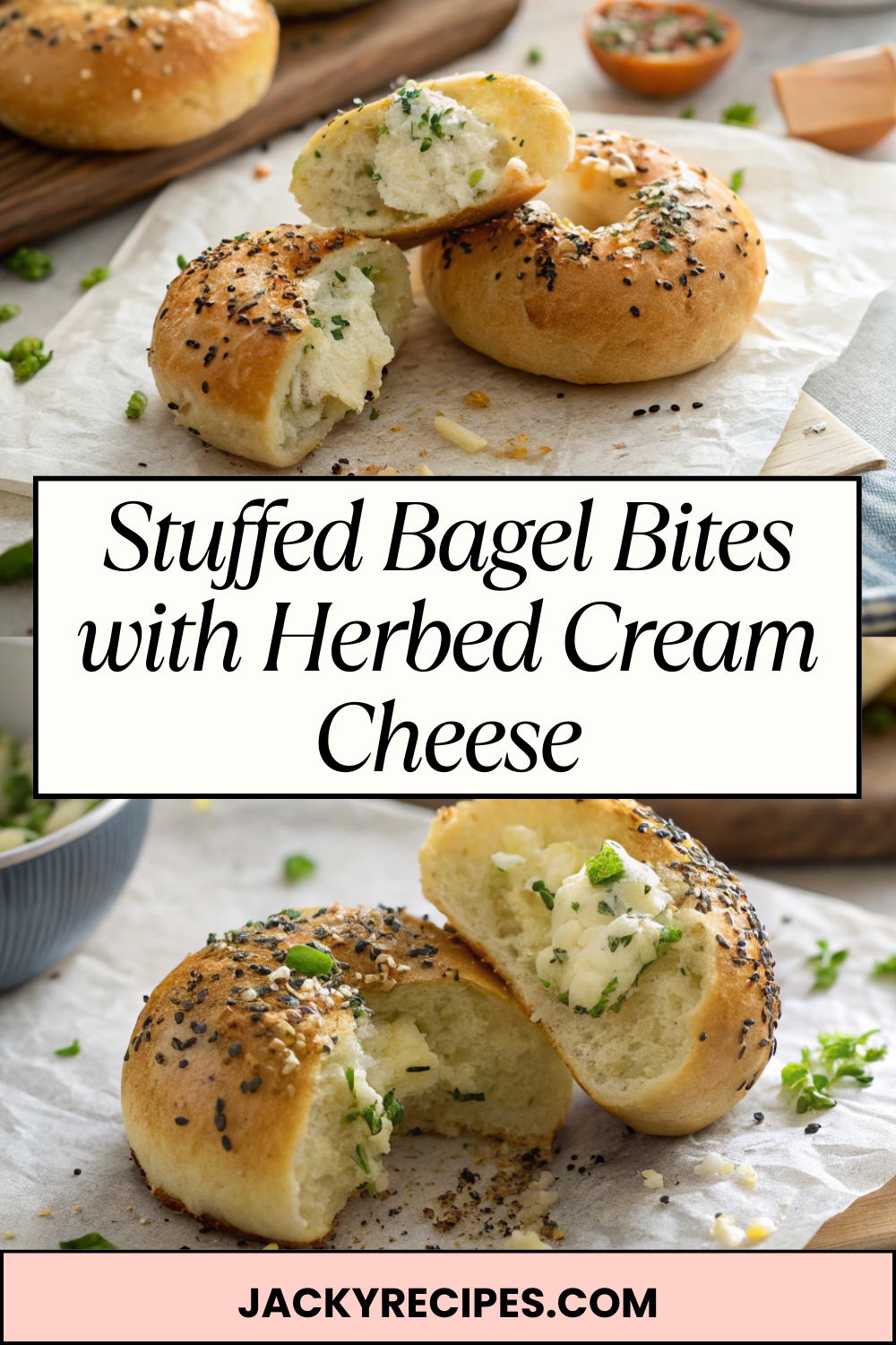 Everything-Seasoned Stuffed Bagel Bites with Herbed Cream Cheese