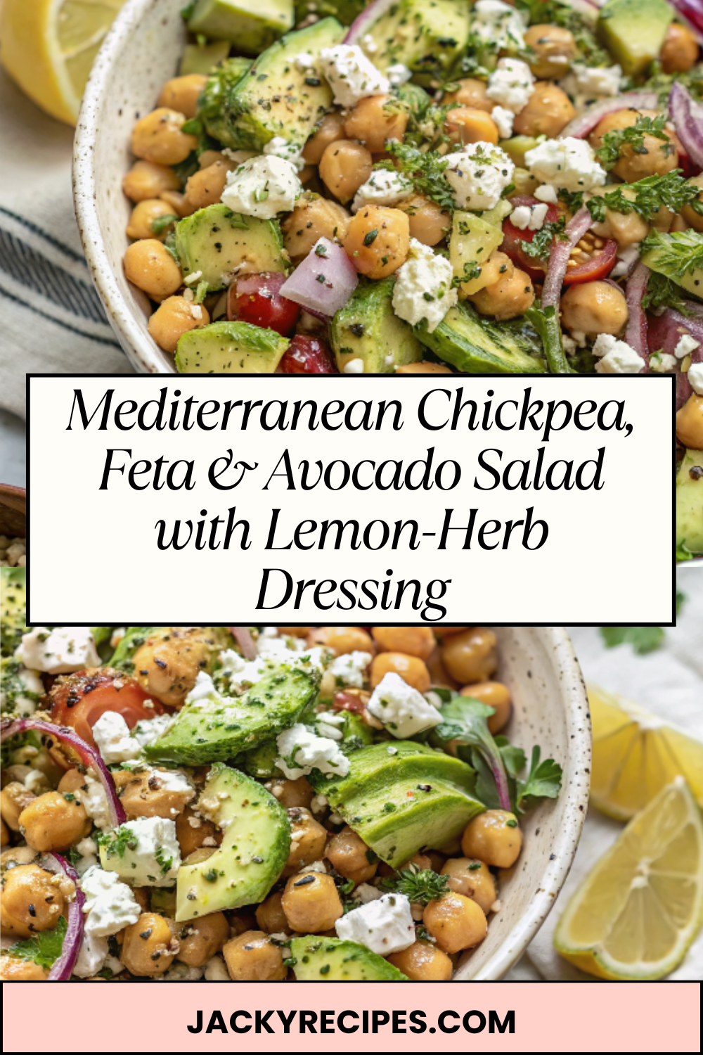 Mediterranean Chickpea, Feta & Avocado Salad with Lemon-Herb Dressing