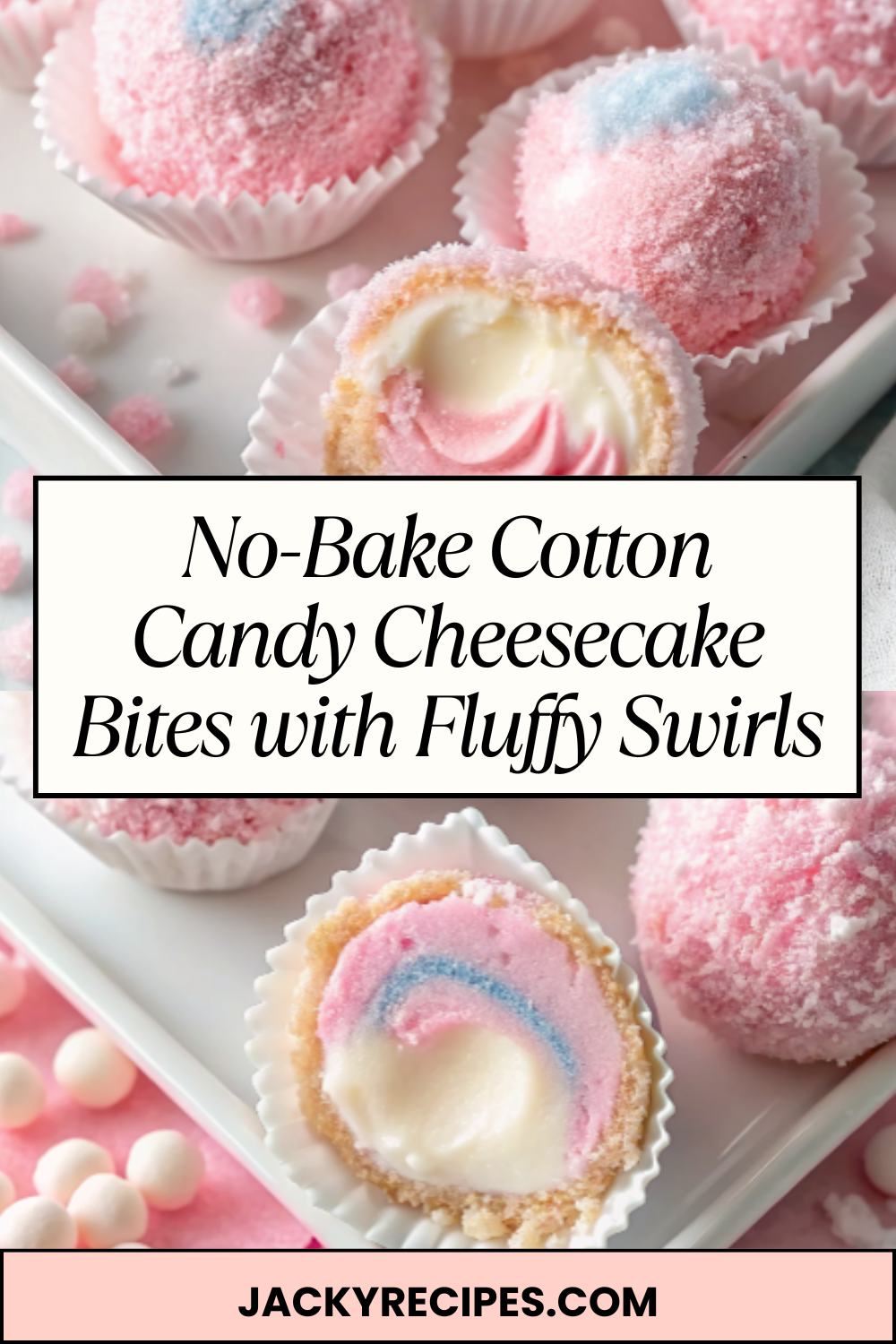 No-Bake Cotton Candy Cheesecake Bites with Fluffy Swirls